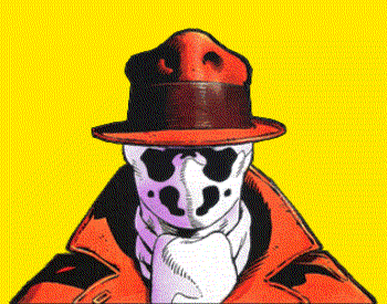 The ink blots on Rorschach's mask shift.
